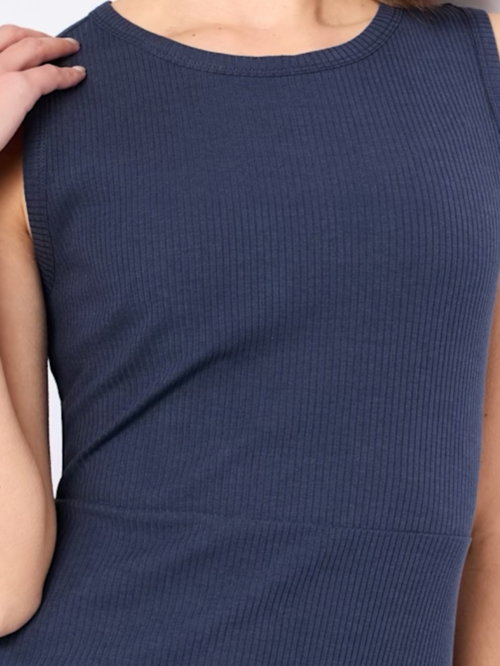 NWT Sugarlips Sugar Crew Navy Ribbed Sleeveless A-Line Midi Dress. XL. - Picture 2 of 4